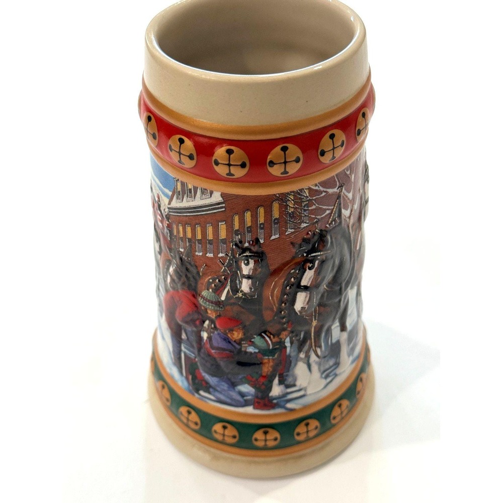 1993 Budweiser Holiday Stein Collection Hometown Holiday Clydesdale Horses Mug